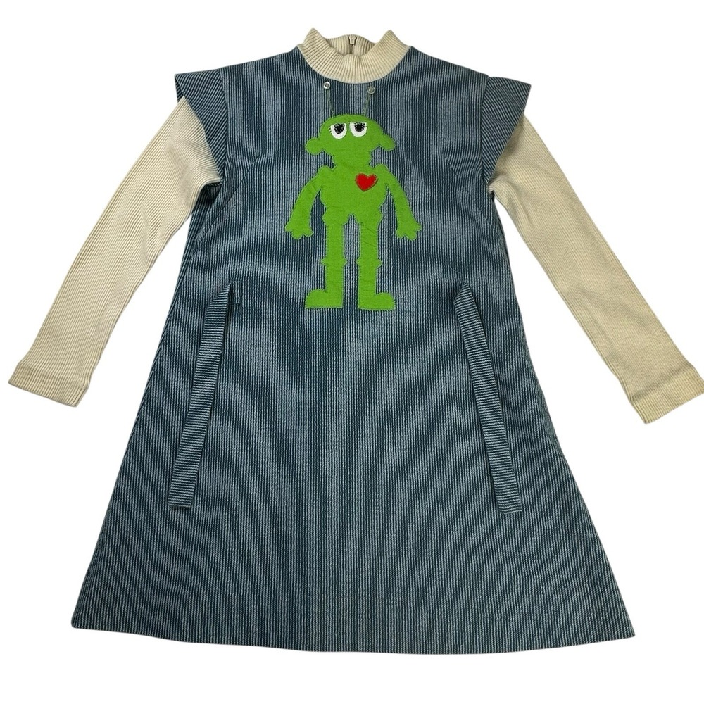 Ruth of‎ Carolina Kids 6X Blue Stripe Alien Applique Long Sleeve Dress Set